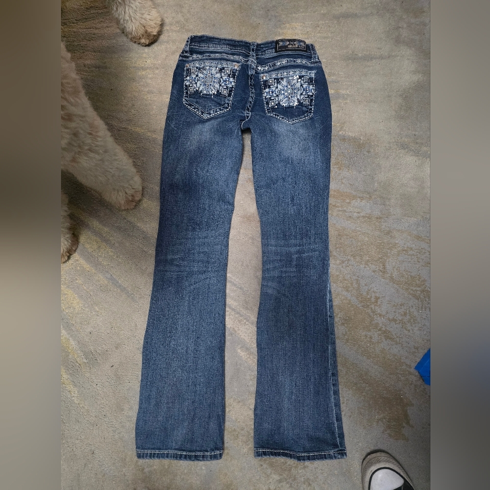 Grace in LA Women's Dark Blue Embroidered Boot Cut Jeans - Picture 8 of 12